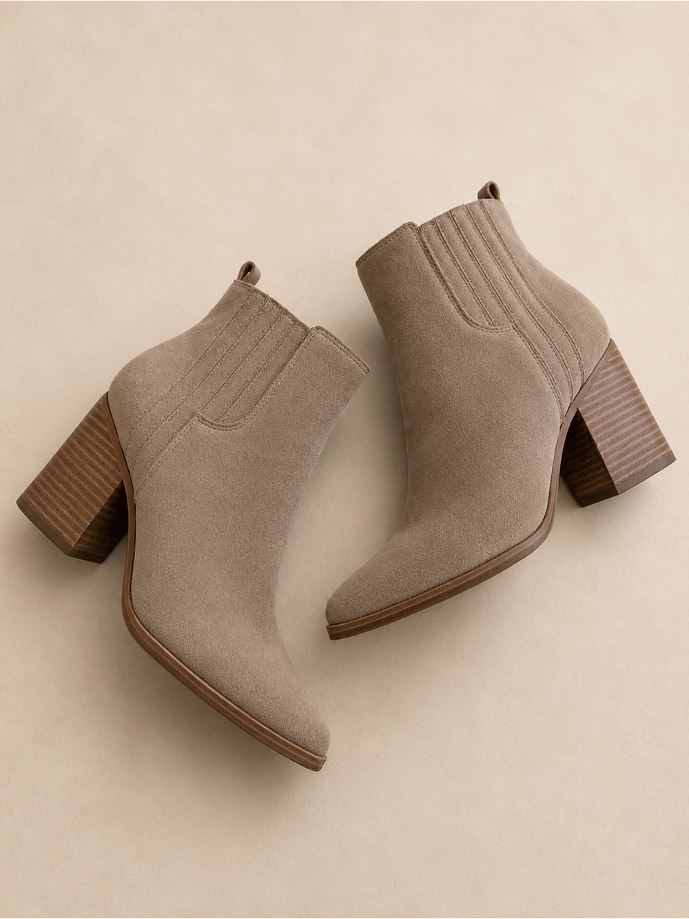 Marc Fisher Taupe Suede Stacked Heel Ankle Booties